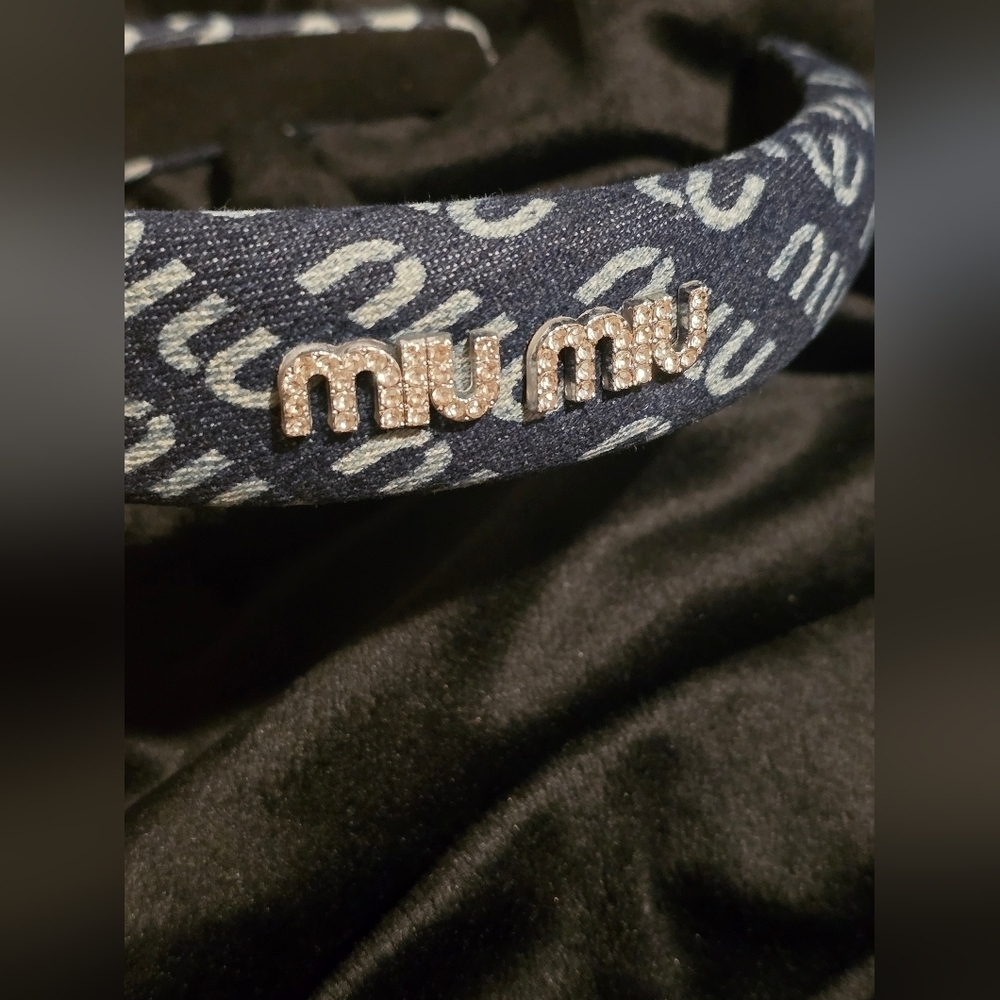 Miu Miu Navy and Silver Logo Headband